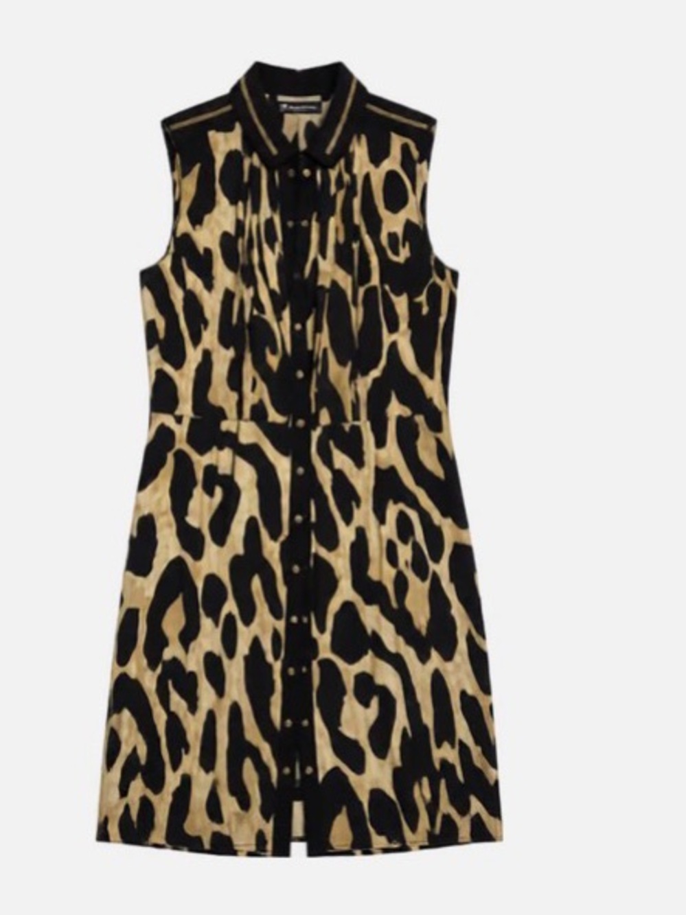 PER SE by CARLISLE Collared Sleeveless Animal-Print Shirt Dress in Black and Tan - Picture 2 of 12